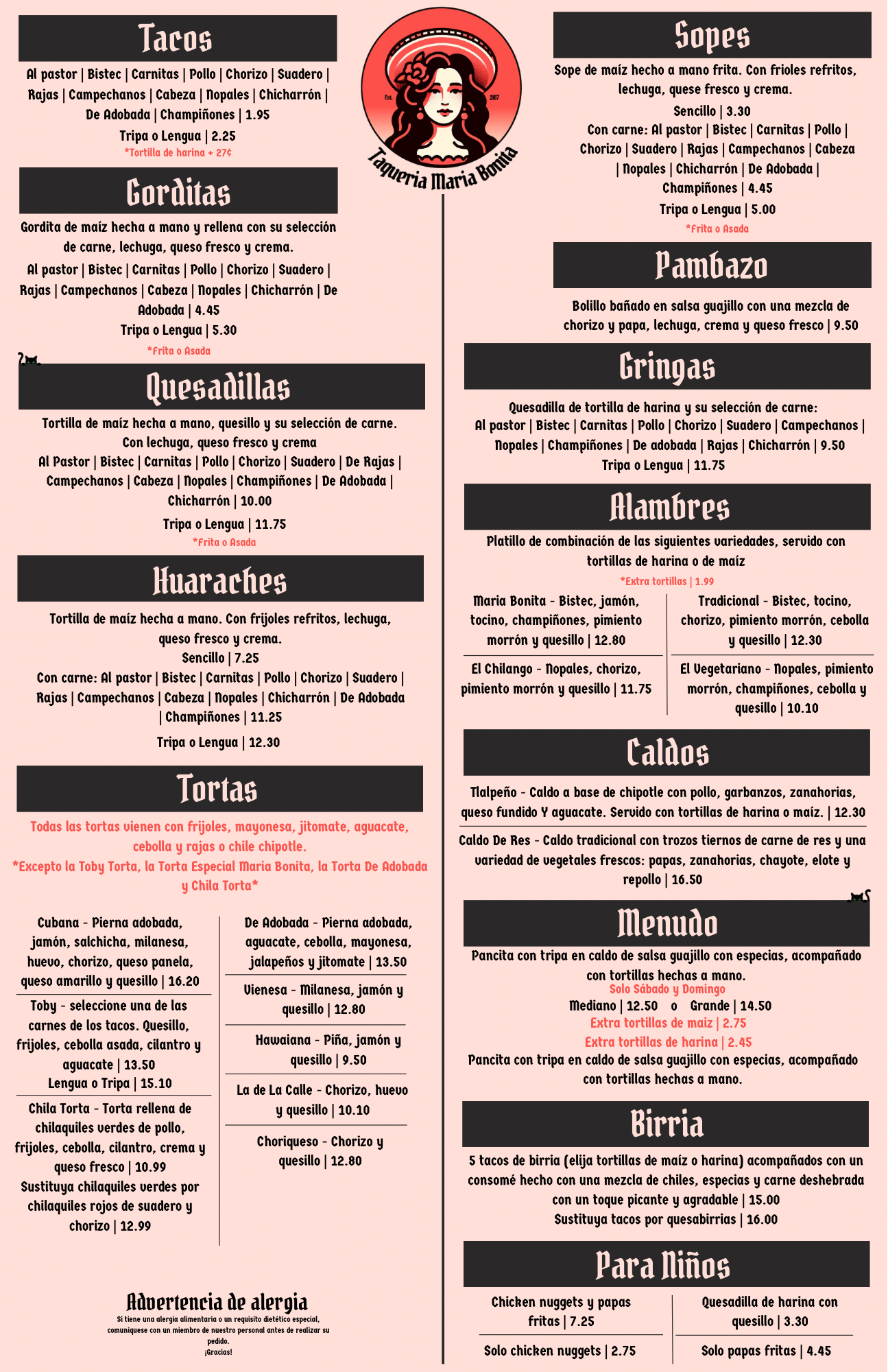 Spanish menu 1